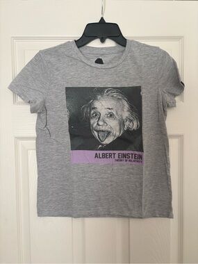 Albert Einstein Graphic Tee in Light Gray with Black Print